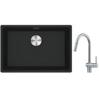 Franke Maris MRG 110-52 zlewozmywak 52x40 cm Fragranite czarny mat z baterią kuchenną Leda Neo stal szlachetna (1250687252, 1150590047)