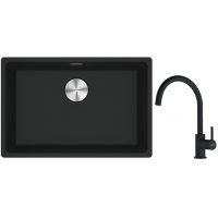 Franke Maris MRG 110-52 zlewozmywak 52x40 cm Fragranite z baterią kuchenną Lina czarny mat (1250687252, 1150626019)