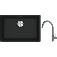 Franke Maris MRG 110-52 zlewozmywak 52x40 cm Fragranite czarny mat z baterią kuchenną Lina kamienny szary (1250687252, 1150626022)