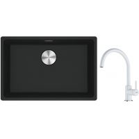 Franke Maris MRG 110-52 zlewozmywak 52x40 cm Fragranite czarny mat z baterią kuchenną Lina biały polarny (1250687252, 1150626024)
