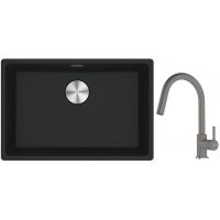 Franke Maris MRG 110-52 zlewozmywak 52x40 cm Fragranite czarny mat z baterią kuchenną Lina kamienny szary (1250687252, 1150626057)