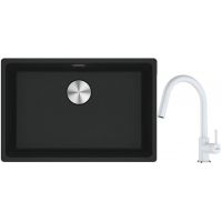 Franke Maris MRG 110-52 zlewozmywak 52x40 cm Fragranite czarny mat z baterią kuchenną Lina biały polarny (1250687252, 1150626081)