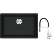 Franke Maris MRG 110-52 zlewozmywak 52x40 cm Fragranite czarny mat z baterią kuchenną Lina chrom/czarny (1250687252, 1150626085)