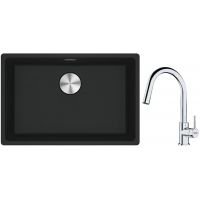 Franke Maris MRG 110-52 zlewozmywak 52x40 cm Fragranite czarny mat z baterią kuchenną Lina chrom (1250687252, 1150693229)