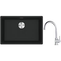 Franke Maris MRG 110-52 zlewozmywak 52x40 cm Fragranite czarny mat z baterią kuchenną Lina chrom (1250687252, 1150693228)