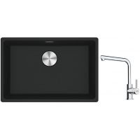 Franke Maris MRG 110-52 zlewozmywak 52x40 cm Fragranite czarny mat z baterią kuchenną Lina chrom (1250687252, 1150712420)