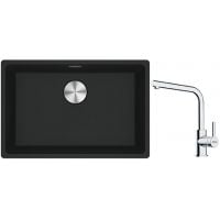 Franke Maris MRG 110-52 zlewozmywak 52x40 cm Fragranite czarny mat z baterią kuchenną Lina chrom (1250687252, 1150693230)