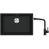Franke Maris MRG 110-52 zlewozmywak 52x40 cm Fragranite czarny mat z baterią kuchenną Lina czarny mat (1250687252, 1150712435)