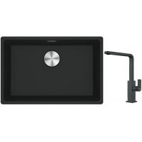 Franke Maris MRG 110-52 zlewozmywak 52x40 cm Fragranite czarny mat z baterią kuchenną Mythos czarna stal szlachetna (1250687252, 1150550441)