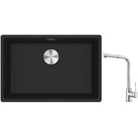 Franke Maris MRG 110-52 zlewozmywak 52x40 cm Fragranite czarny mat z baterią kuchenną Sirius Side chrom (1250687252, 1150668280)