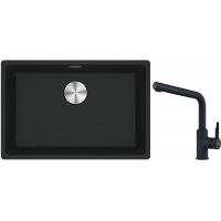 Franke Maris MRG 110-52 zlewozmywak 52x40 cm Fragranite z baterią kuchenną Urban czarny mat (1250687252, 1150627523)