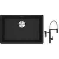 Franke Maris MRG 110-52 zlewozmywak 52x40 cm Fragranite czarny mat z baterią kuchenną Vital Semi-Pro czarny mat/stal (1250687252, 1200621313)