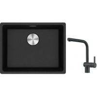 Franke Maris MRG 110-52 zlewozmywak 52x40 cm Fragranite onyx z baterią kuchenną Atlas czarna stal szlachetna (1250687253, 1150550427)