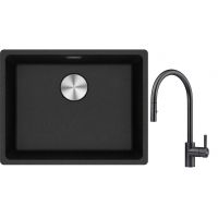 Franke Maris MRG 110-52 zlewozmywak 52x40 cm Fragranite onyx z baterią kuchenną Eos czarna stal szlachetna (1250687253, 1150613671)