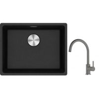 Franke Maris MRG 110-52 zlewozmywak 52x40 cm Fragranite onyx z baterią kuchenną Lina kamienny szary (1250687253, 1150626022)