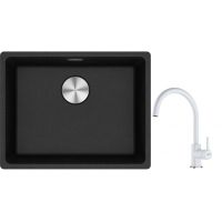 Franke Maris MRG 110-52 zlewozmywak 52x40 cm Fragranite onyx z baterią kuchenną Lina biały polarny (1250687253, 1150626024)