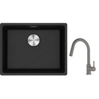 Franke Maris MRG 110-52 zlewozmywak 52x40 cm Fragranite onyx z baterią kuchenną Lina kamienny szary (1250687253, 1150626057)