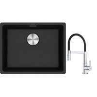 Franke Maris MRG 110-52 zlewozmywak 52x40 cm Fragranite onyx z baterią kuchenną Lina chrom/czarny (1250687253, 1150626085)