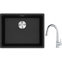 Franke Maris MRG 110-52 zlewozmywak 52x40 cm Fragranite onyx z baterią kuchenną Lina chrom (1250687253, 1150693229)
