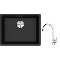 Franke Maris MRG 110-52 zlewozmywak 52x40 cm Fragranite onyx z baterią kuchenną Lina chrom (1250687253, 1150693228)