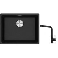 Franke Maris MRG 110-52 zlewozmywak 52x40 cm Fragranite onyx z baterią kuchenną Lina czarny mat (1250687253, 1150712435)