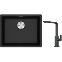Franke Maris MRG 110-52 zlewozmywak 52x40 cm Fragranite onyx z baterią kuchenną Mythos czarna stal szlachetna (1250687253, 1150550441)