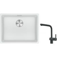 Franke Maris MRG 110-52 zlewozmywak 52x40 cm Fragranite biały polarny z baterią kuchenną Atlas czarna stal szlachetna (1250687255, 1150550427)