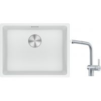 Franke Maris MRG 110-52 zlewozmywak 52x40 cm Fragranite biały polarny z baterią kuchenną Atlas stal szlachetna (1250687255, 1150521439)