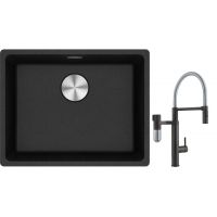 Franke Maris MRG 110-52 zlewozmywak 52x40 cm Fragranite onyx z baterią kuchenną Vital Semi-Pro czarny mat/stal (1250687253, 1200621313)