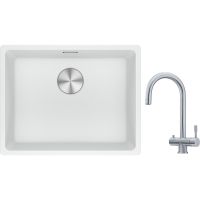 Franke Maris MRG 110-52 zlewozmywak 52x40 cm Fragranite biały polarny z baterią kuchenną Eos stal szlachetna (1250687255, 1200179979)