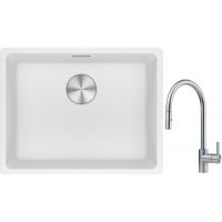 Franke Maris MRG 110-52 zlewozmywak 52x40 cm Fragranite biały polarny z baterią kuchenną Eos stal szlachetna (1250687255, 1150590045)