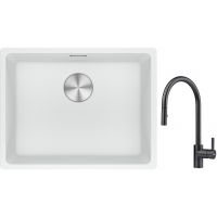 Franke Maris MRG 110-52 zlewozmywak 52x40 cm Fragranite biały polarny z baterią kuchenną Eos czarna stal szlachetna (1250687255, 1150613671)