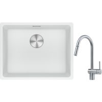 Franke Maris MRG 110-52 zlewozmywak 52x40 cm Fragranite biały polarny z baterią kuchenną Leda Neo stal szlachetna (1250687255, 1150590047)