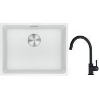 Franke Maris MRG 110-52 zlewozmywak 52x40 cm Fragranite biały polarny z baterią kuchenną Lina czarny mat (1250687255, 1150626019)