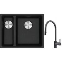 Franke Maris MRG 160-34-15 zlewozmywak 55x43 cm Fragranite onyx z baterią kuchenną Eos czarna stal szlachetna (1250687269, 1150613671)