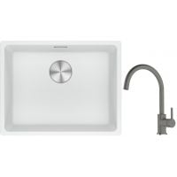 Franke Maris MRG 110-52 zlewozmywak 52x40 cm Fragranite biały polarny z baterią kuchenną Lina kamienny szary (1250687255, 1150626022)