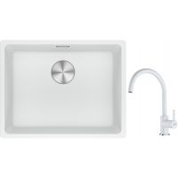 Franke Maris MRG 110-52 zlewozmywak 52x40 cm Fragranite biały polarny z baterią kuchenną Lina biały polarny (1250687255, 1150626024)