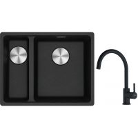 Franke Maris MRG 160-34-15 zlewozmywak 55x43 cm Fragranite onyx z baterią kuchenną Lina czarny mat (1250687269, 1150626019)