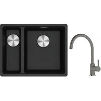 Franke Maris MRG 160-34-15 zlewozmywak 55x43 cm Fragranite onyx z baterią kuchenną Lina kamienny szary (1250687269, 1150626022)