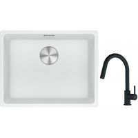 Franke Maris MRG 110-52 zlewozmywak 52x40 cm Fragranite biały polarny z baterią kuchenną Lina czarny mat (1250687255, 1150626053)