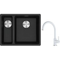 Franke Maris MRG 160-34-15 zlewozmywak 55x43 cm Fragranite onyx z baterią kuchenną Lina biały polarny (1250687269, 1150626024)