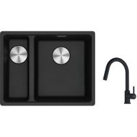 Franke Maris MRG 160-34-15 zlewozmywak 55x43 cm Fragranite onyx z baterią kuchenną Lina czarny mat (1250687269, 1150626053)