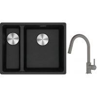 Franke Maris MRG 160-34-15 zlewozmywak 55x43 cm Fragranite onyx z baterią kuchenną Lina kamienny szary (1250687269, 1150626057)