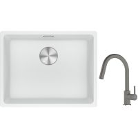 Franke Maris MRG 110-52 zlewozmywak 52x40 cm Fragranite biały polarny z baterią kuchenną Lina kamienny szary (1250687255, 1150626057)