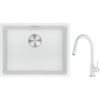 Franke Maris MRG 110-52 zlewozmywak 52x40 cm Fragranite biały polarny z baterią kuchenną Lina biały polarny (1250687255, 1150626081)