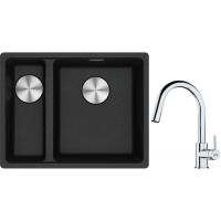 Franke Maris MRG 160-34-15 zlewozmywak 55x43 cm Fragranite onyx z baterią kuchenną Lina chrom (1250687269, 1150693229)