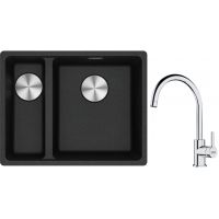 Franke Maris MRG 160-34-15 zlewozmywak 55x43 cm Fragranite onyx z baterią kuchenną Lina chrom (1250687269, 1150693228)