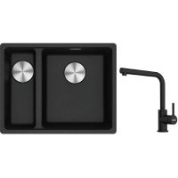 Franke Maris MRG 160-34-15 zlewozmywak 55x43 cm Fragranite onyx z baterią kuchenną Lina czarny mat (1250687269, 1150712435)