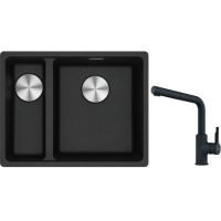 Franke Maris MRG 160-34-15 zlewozmywak 55x43 cm Fragranite onyx z baterią kuchenną Urban czarny mat (1250687269, 1150627523)