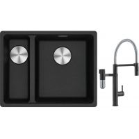 Franke Maris MRG 160-34-15 zlewozmywak 55x43 cm Fragranite onyx z baterią kuchenną Vital Semi-Pro czarny mat/stal (1250687269, 1200621313)